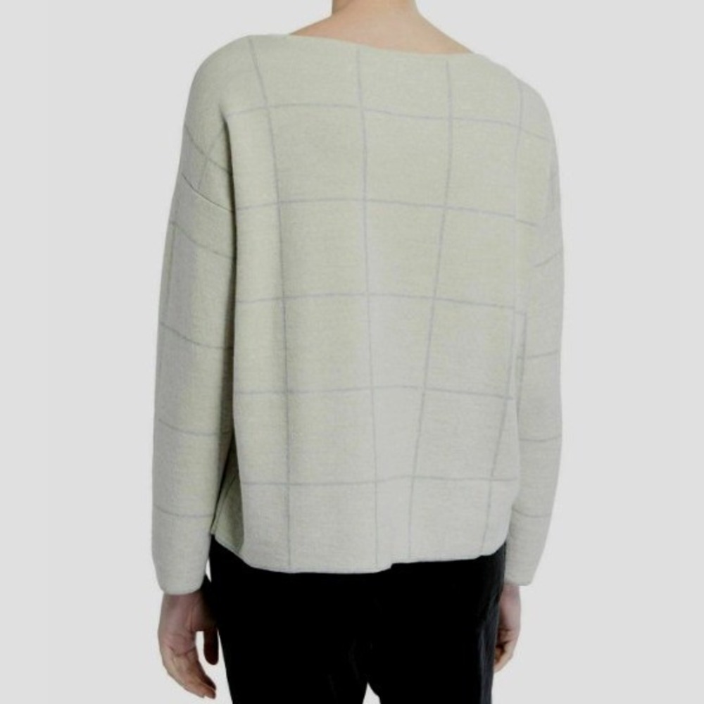Eileen Fisher Women's Windowpane Merino Wool Sweater Size M Grey Cream - Picture 3 of 12